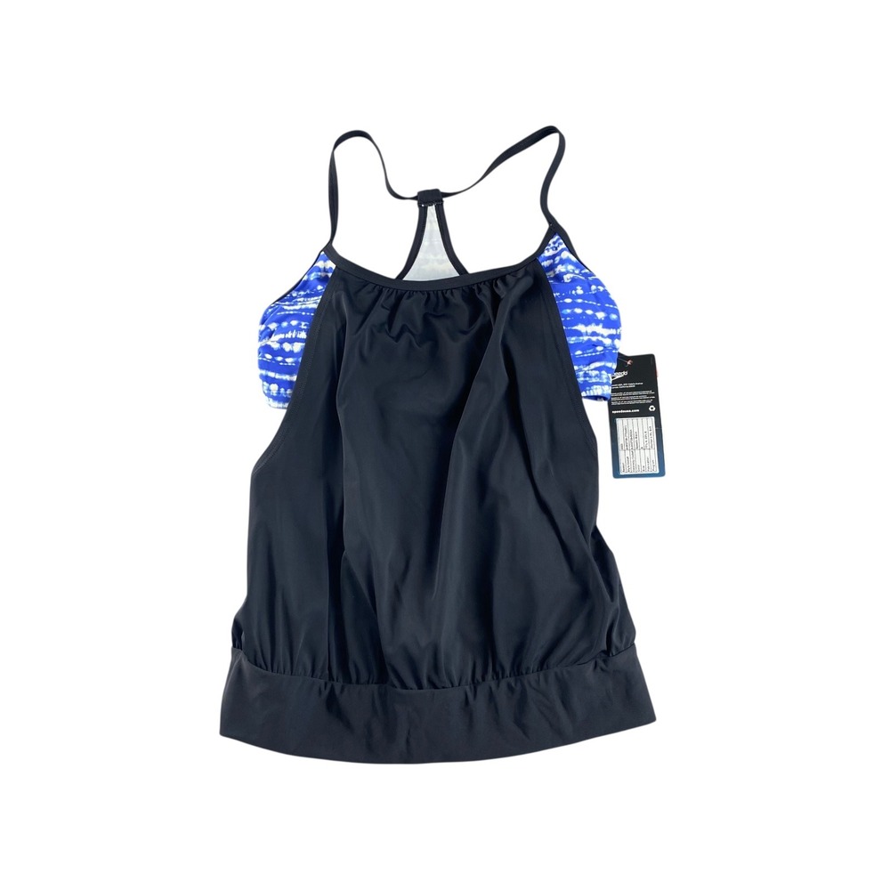 NWT Speedo‎ Women Tankini Top Swimsuit Blue White Tie Dye Black Size S